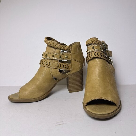 Sugar Shoes - Sugar Riverdale Ankle Booties Women 8 Brown Block Heel Studded Beads Back Zip